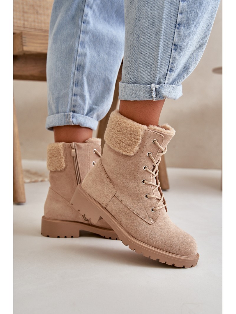 Women's Lined Worker Boots with Zip Beige Mivael