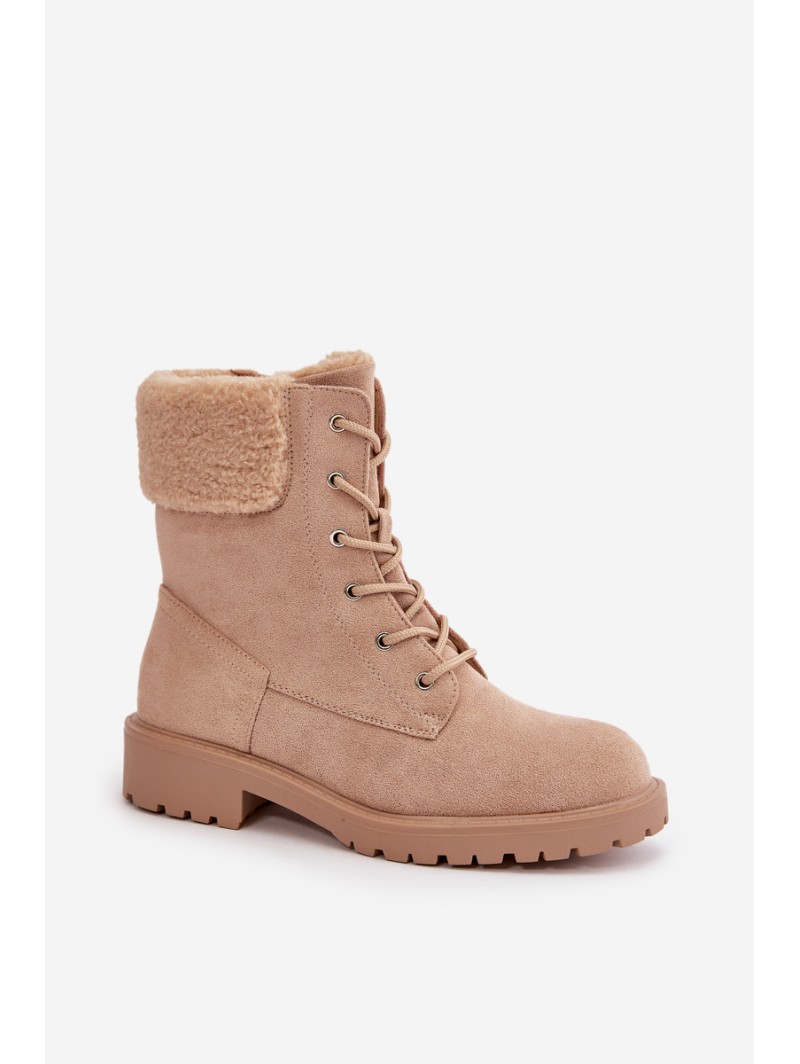 Women's Lined Worker Boots with Zip Beige Mivael