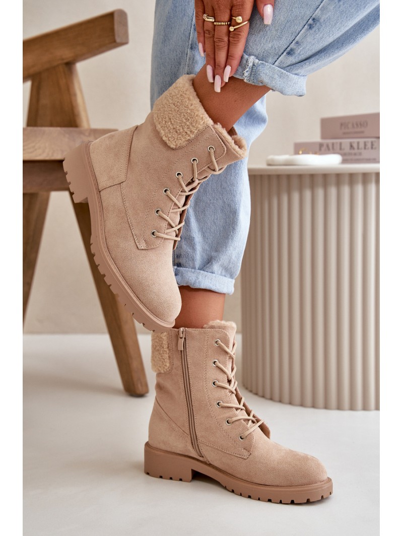 Women's Lined Worker Boots with Zip Beige Mivael