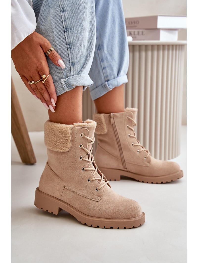 Women's Lined Worker Boots with Zip Beige Mivael