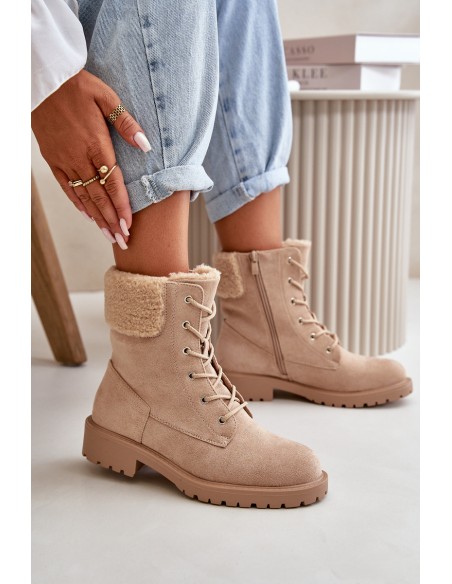 Women's Lined Worker Boots with Zip Beige Mivael