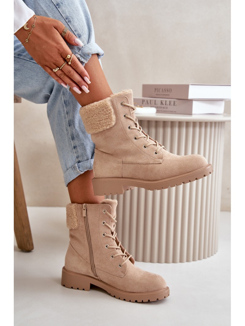 Women's Lined Worker Boots with Zip Beige Mivael