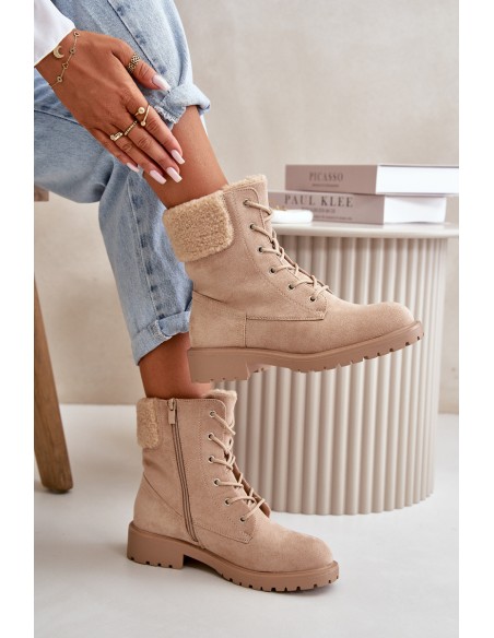 Women's Lined Worker Boots with Zip Beige Mivael