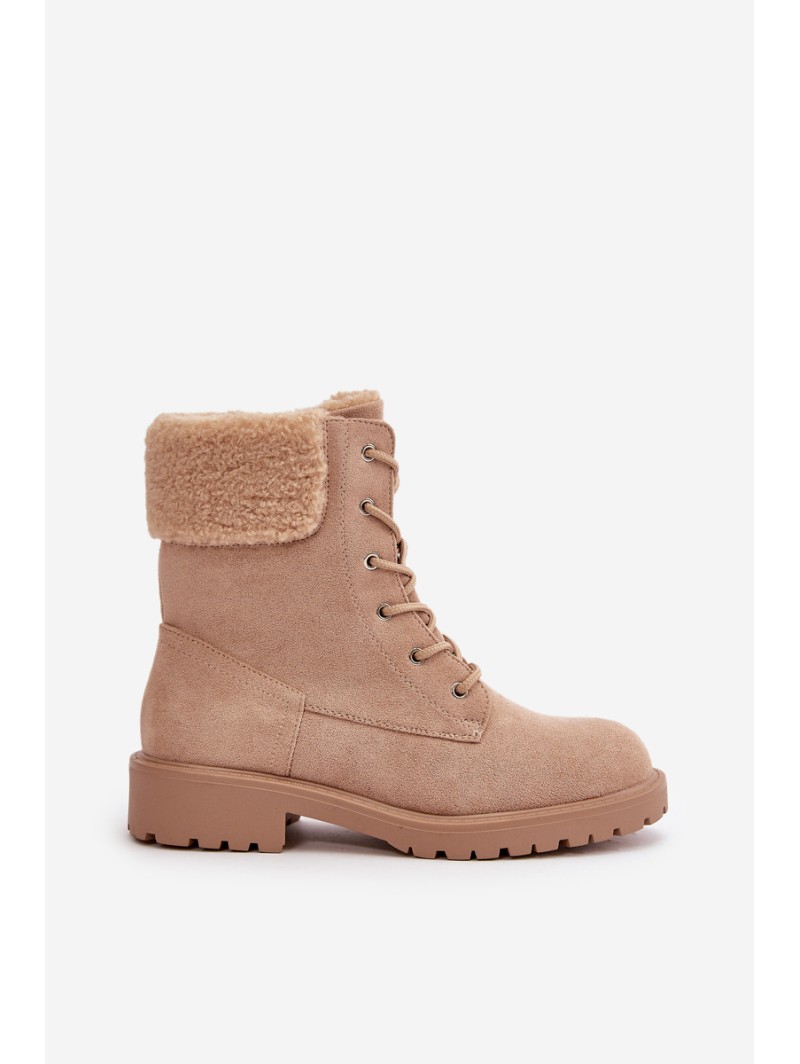 Women's Lined Worker Boots with Zip Beige Mivael