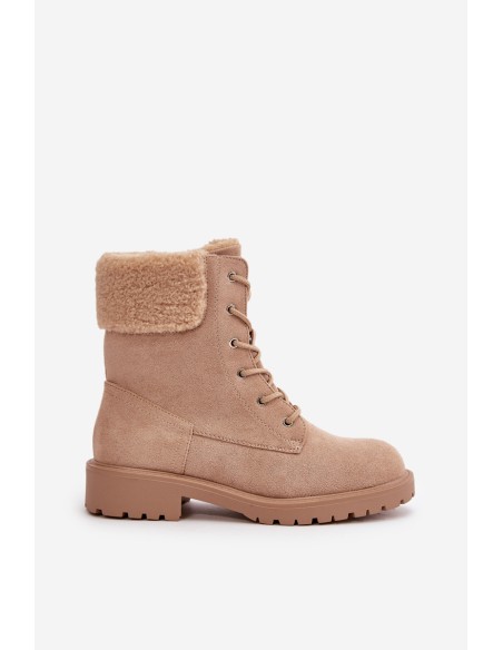 Women's Lined Worker Boots with Zip Beige Mivael