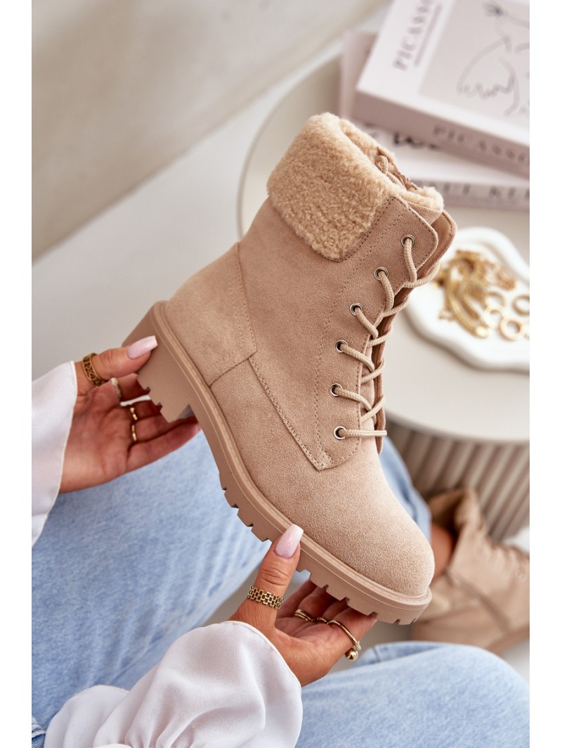 Women's Lined Worker Boots with Zip Beige Mivael