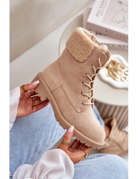 Women's Lined Worker Boots with Zip Beige Mivael