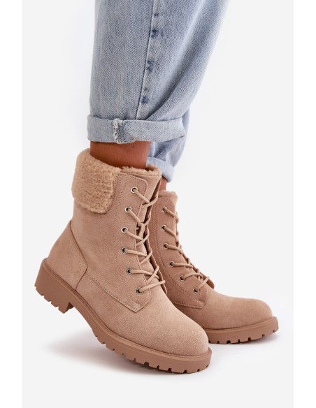 Women's Lined Worker Boots with Zip Beige Mivael