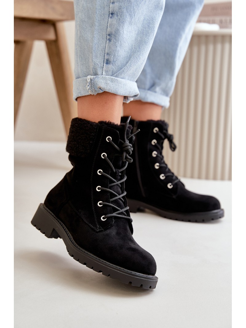 Women's Lined Workery Boots with Zip Black Mivael