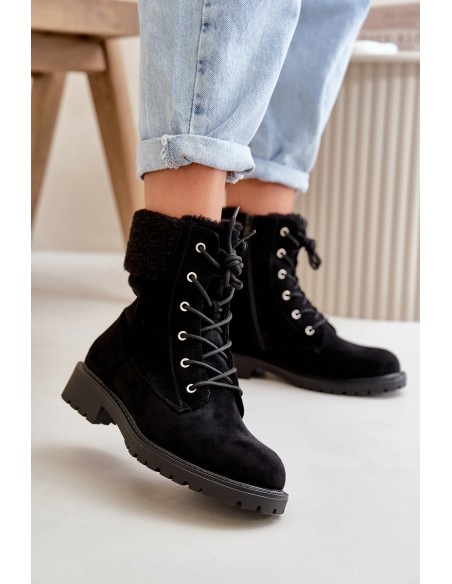 Women's Lined Workery Boots with Zip Black Mivael