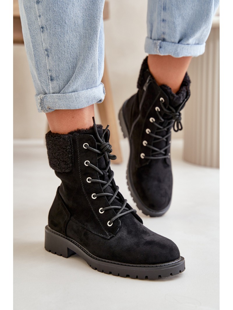 Women's Lined Workery Boots with Zip Black Mivael