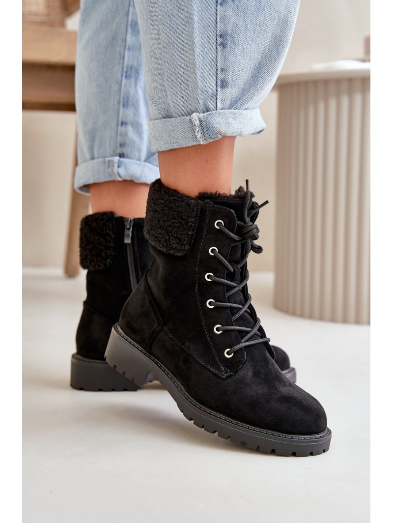 Women's Lined Workery Boots with Zip Black Mivael