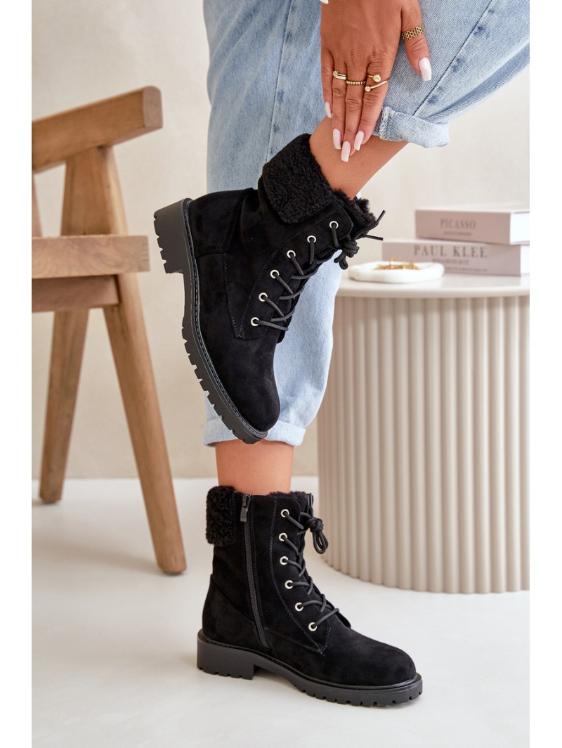 Women's Lined Workery Boots with Zip Black Mivael