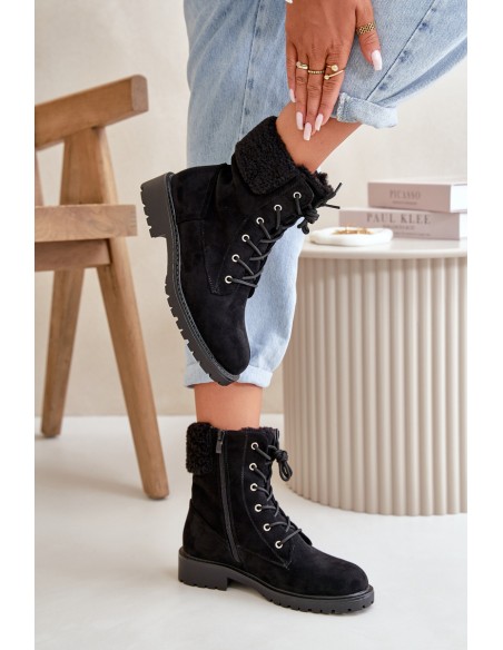 Women's Lined Workery Boots with Zip Black Mivael