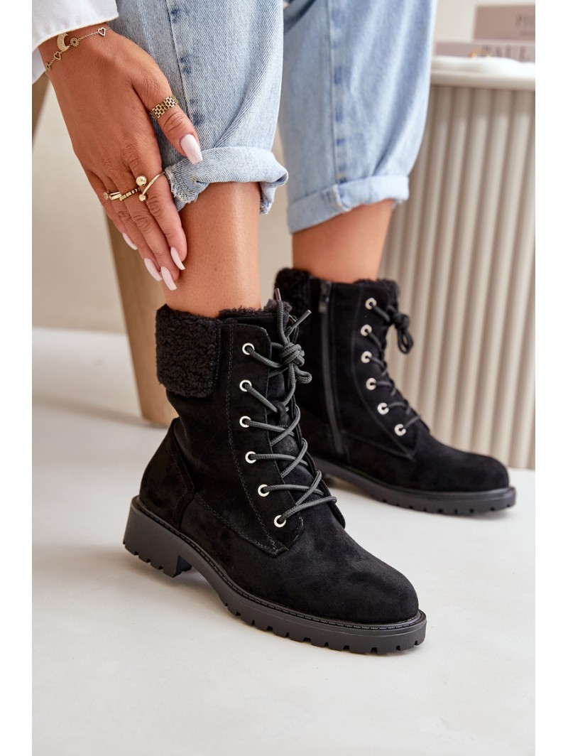 Women's Lined Workery Boots with Zip Black Mivael