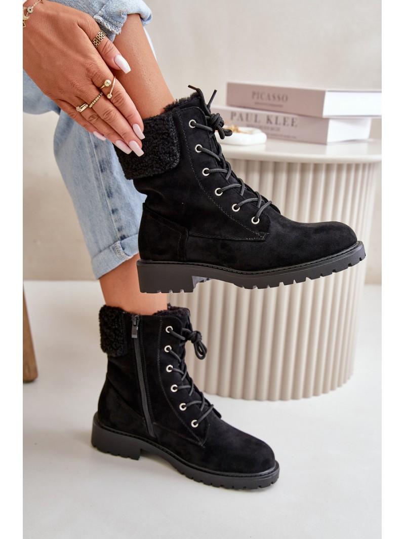 Women's Lined Workery Boots with Zip Black Mivael