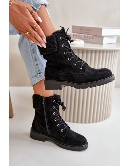 Women's Lined Workery Boots with Zip Black Mivael