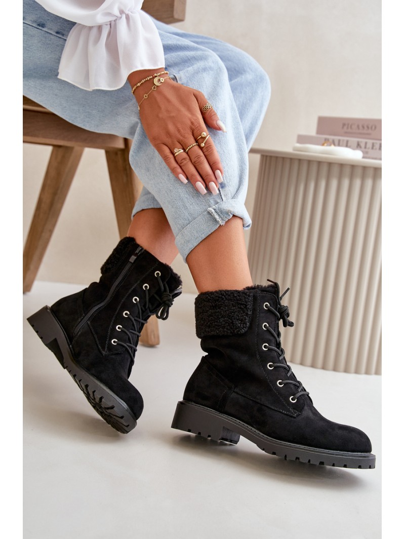 Women's Lined Workery Boots with Zip Black Mivael