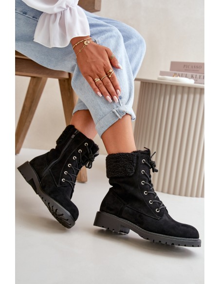 Women's Lined Workery Boots with Zip Black Mivael