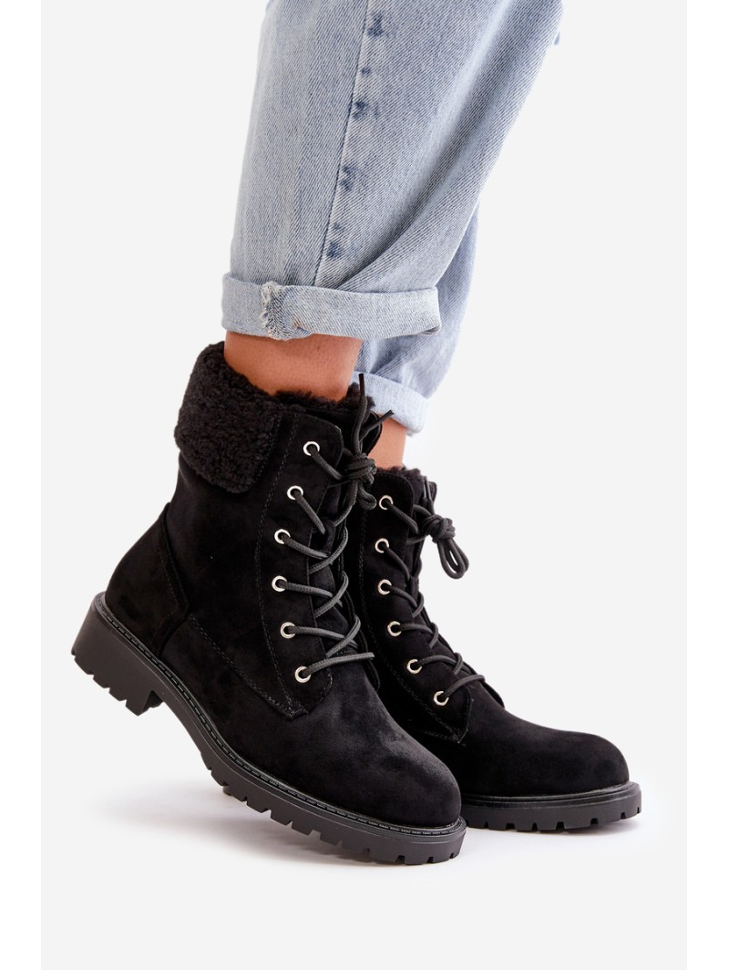 Women's Lined Workery Boots with Zip Black Mivael