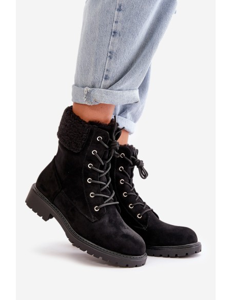 Women's Lined Workery Boots with Zip Black Mivael