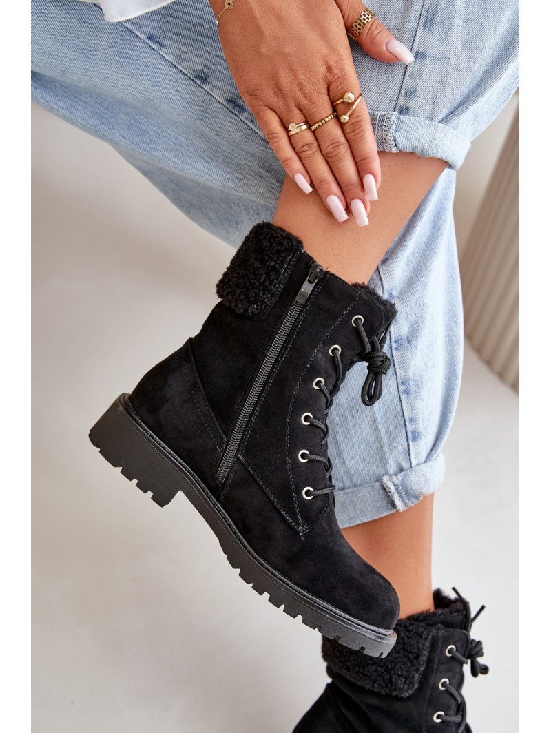Women's Lined Workery Boots with Zip Black Mivael