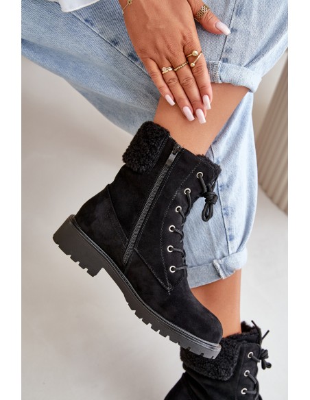 Women's Lined Workery Boots with Zip Black Mivael