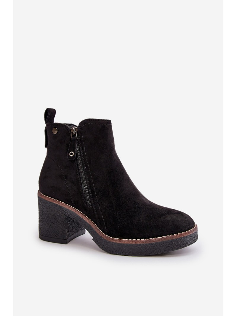 Lined Women's Ankle Boots with Block Heel in Black Faux Suede Velarilla