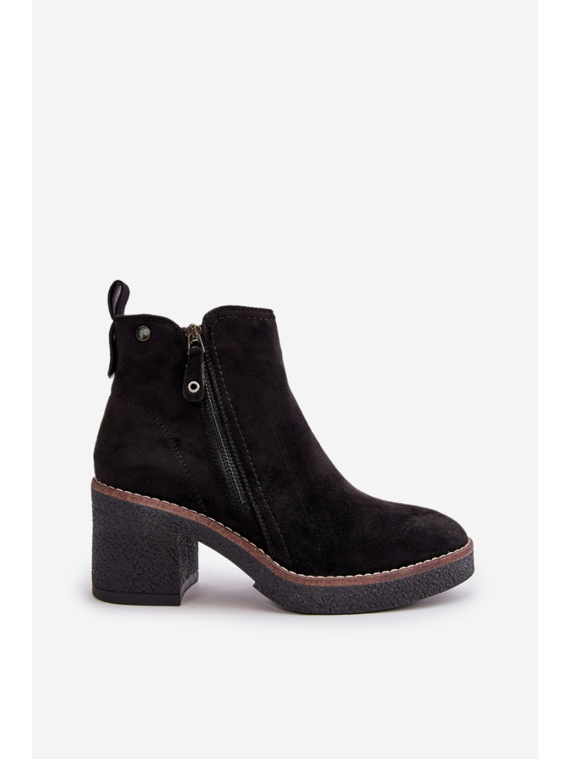 Lined Women's Ankle Boots with Block Heel in Black Faux Suede Velarilla
