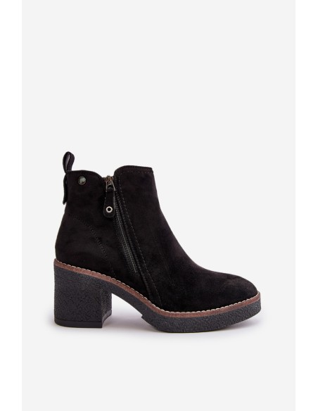 Lined Women's Ankle Boots with Block Heel in Black Faux Suede Velarilla