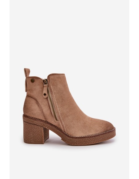 Lined Women's Ankle Boots with Block Heel in Beige Velarilla