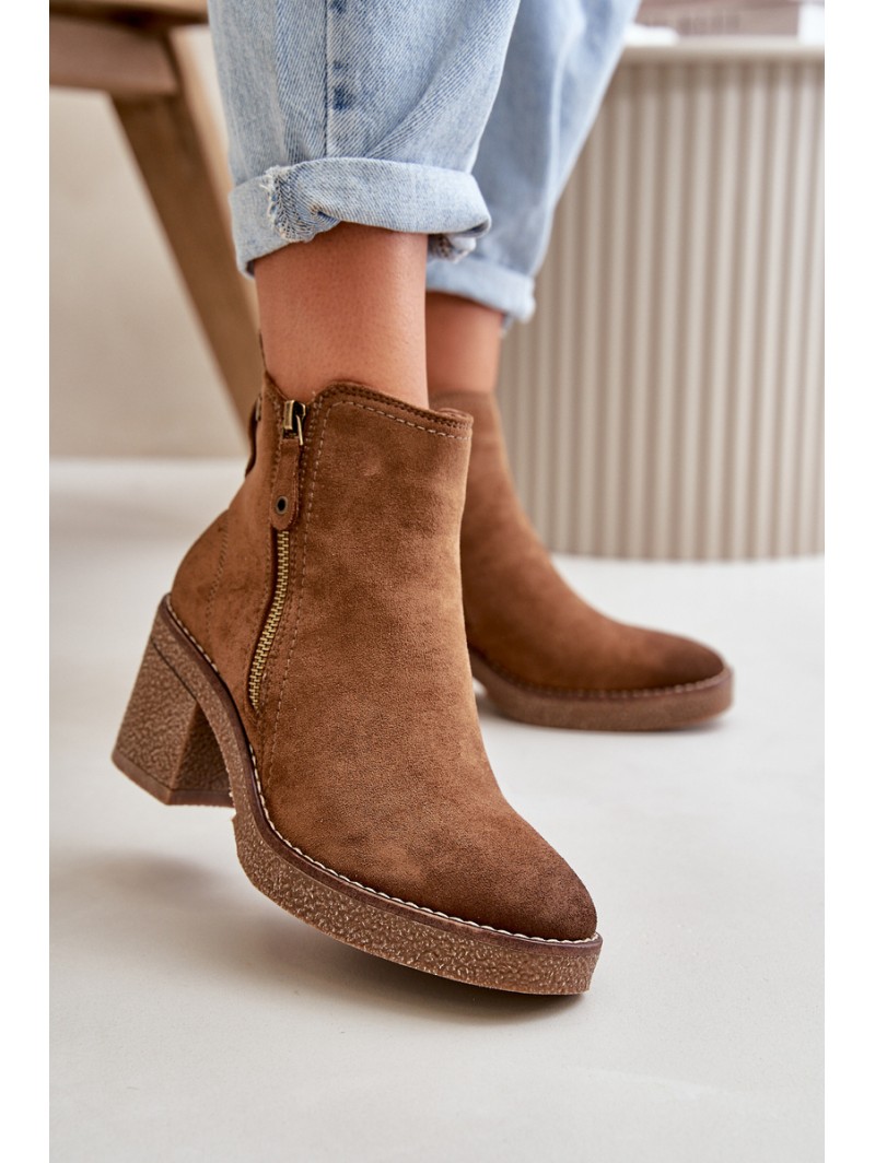 Lined Women's Ankle Boots with Block Heel in Brown Velarilla