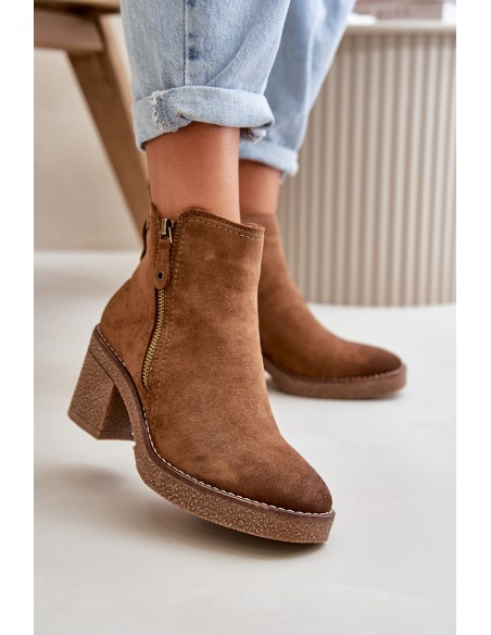 Lined Women's Ankle Boots with Block Heel in Brown Velarilla