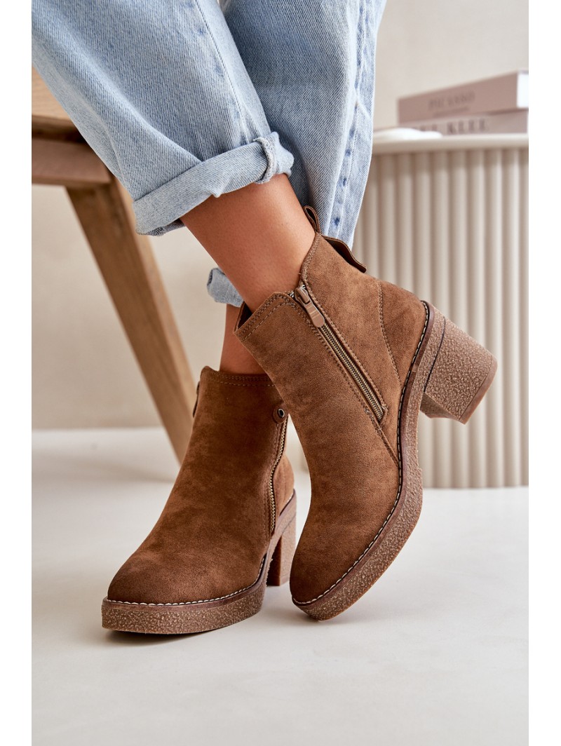 Lined Women's Ankle Boots with Block Heel in Brown Velarilla