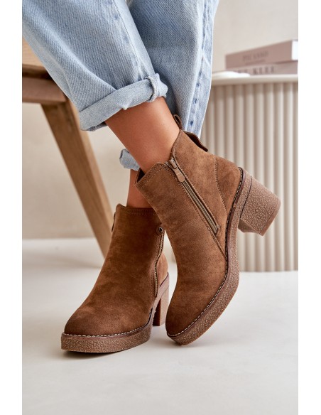 Lined Women's Ankle Boots with Block Heel in Brown Velarilla
