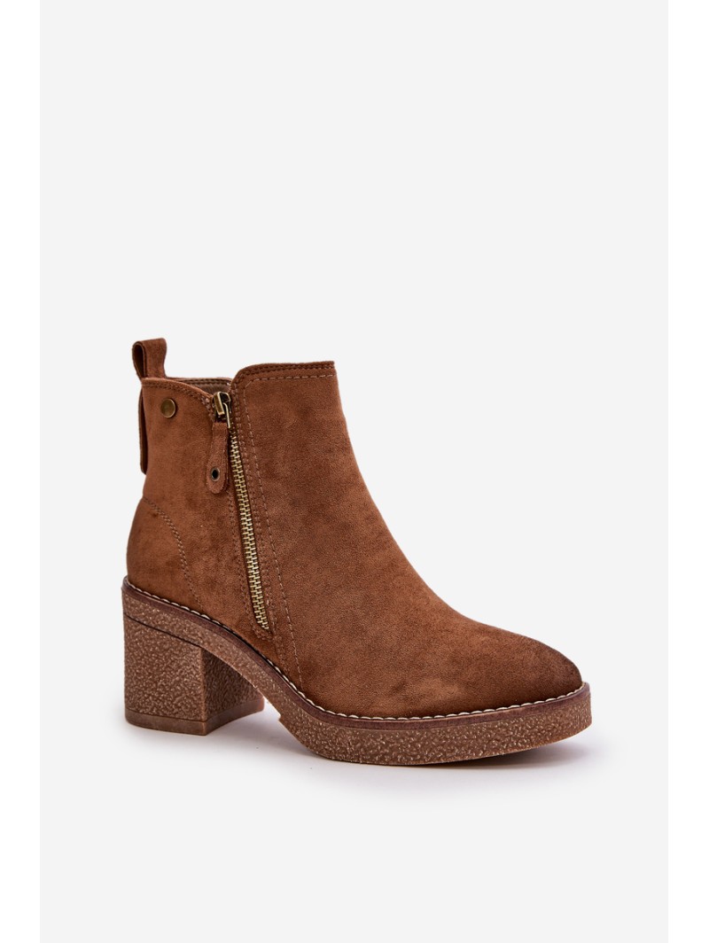 Lined Women's Ankle Boots with Block Heel in Brown Velarilla