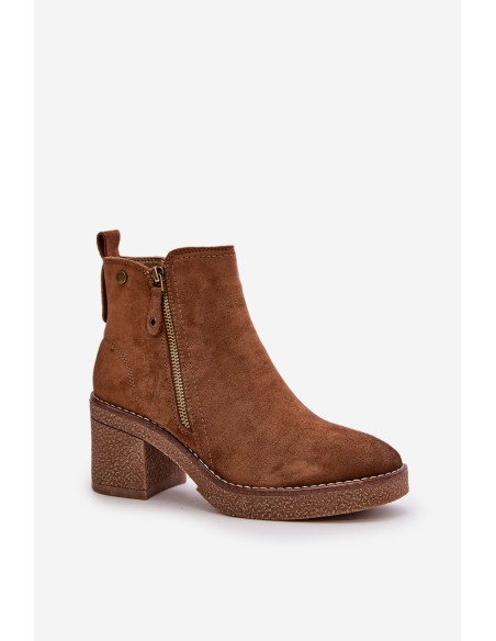 Lined Women's Ankle Boots with Block Heel in Brown Velarilla