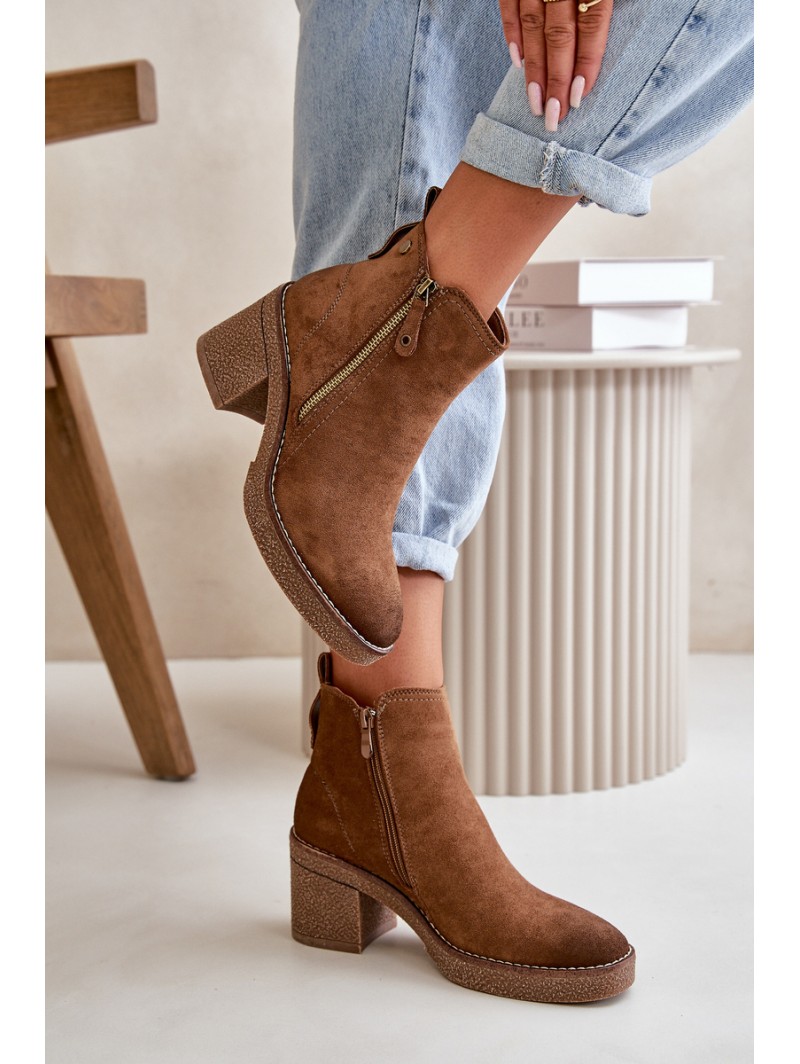 Lined Women's Ankle Boots with Block Heel in Brown Velarilla