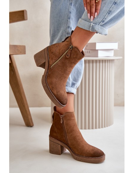 Lined Women's Ankle Boots with Block Heel in Brown Velarilla