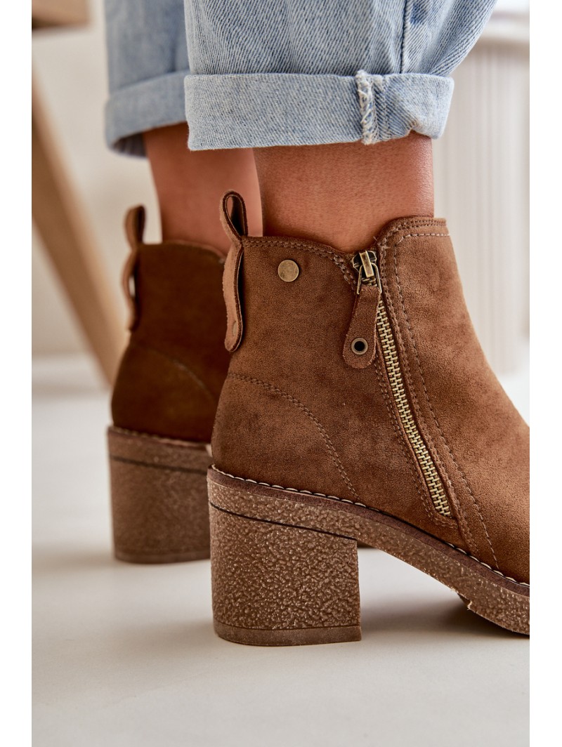 Lined Women's Ankle Boots with Block Heel in Brown Velarilla