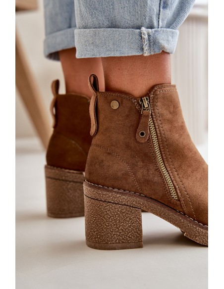 Lined Women's Ankle Boots with Block Heel in Brown Velarilla