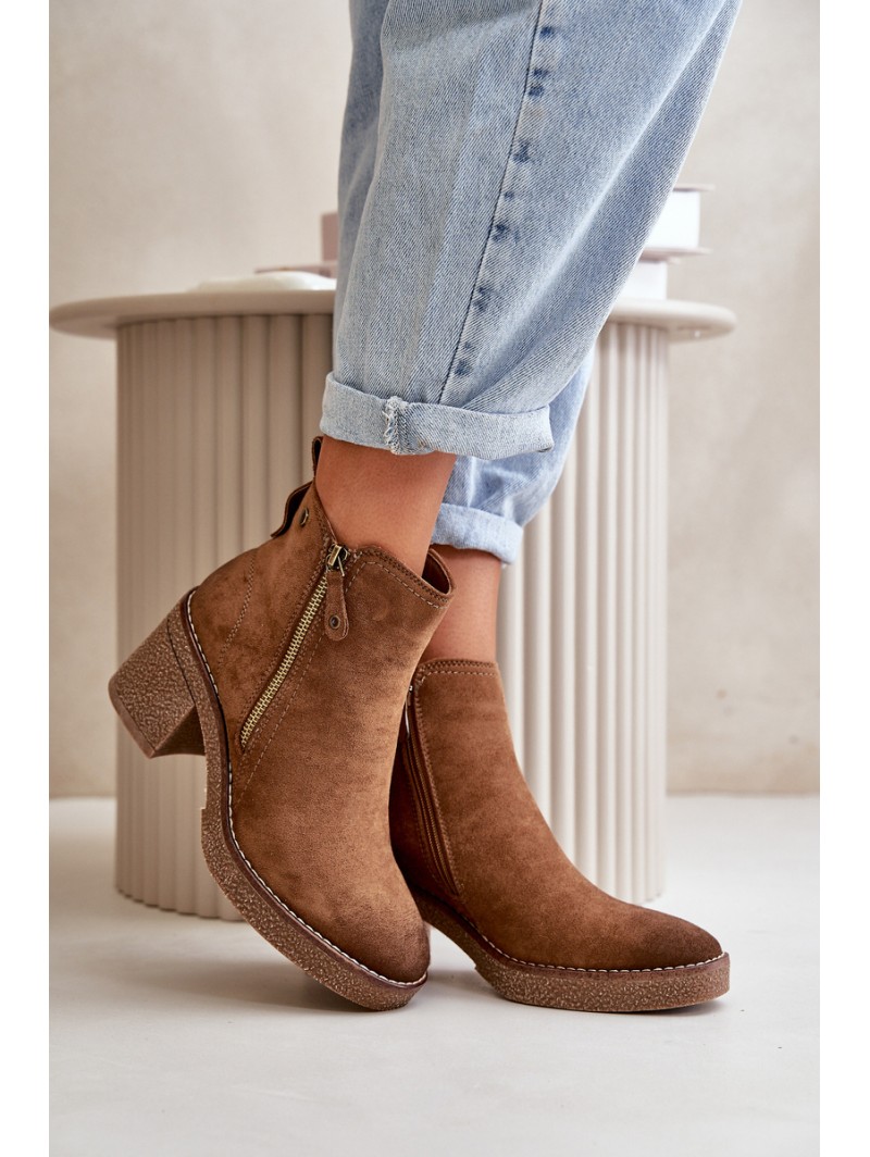 Lined Women's Ankle Boots with Block Heel in Brown Velarilla