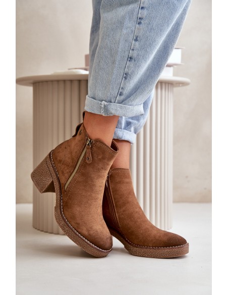 Lined Women's Ankle Boots with Block Heel in Brown Velarilla