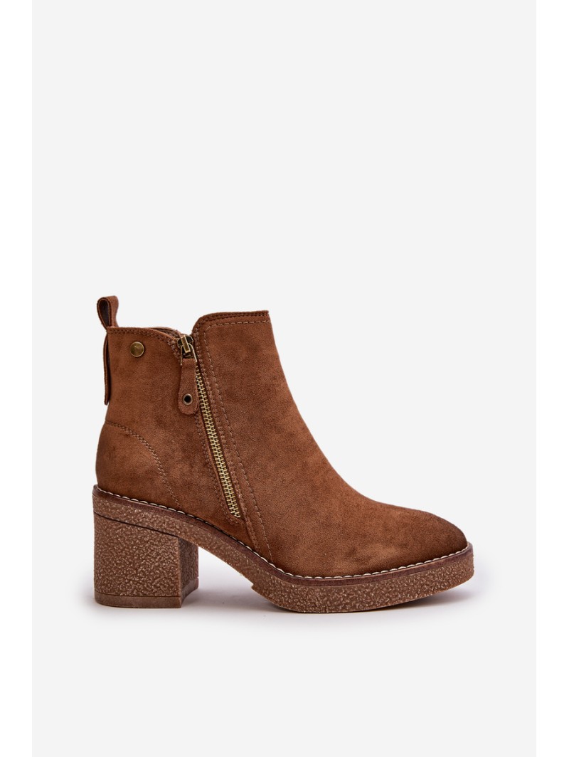 Lined Women's Ankle Boots with Block Heel in Brown Velarilla