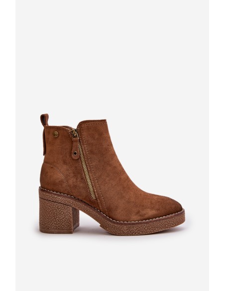 Lined Women's Ankle Boots with Block Heel in Brown Velarilla