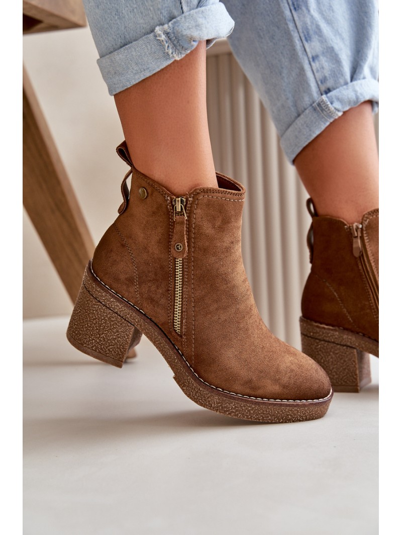 Lined Women's Ankle Boots with Block Heel in Brown Velarilla