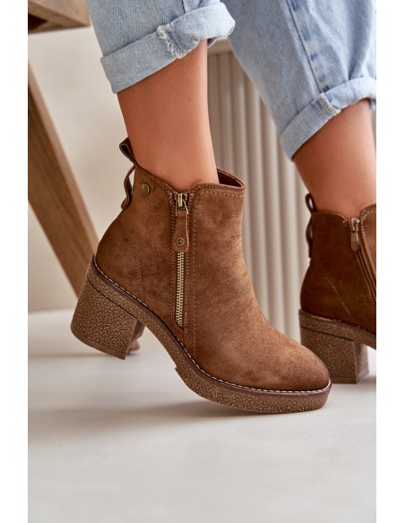 Lined Women's Ankle Boots with Block Heel in Brown Velarilla