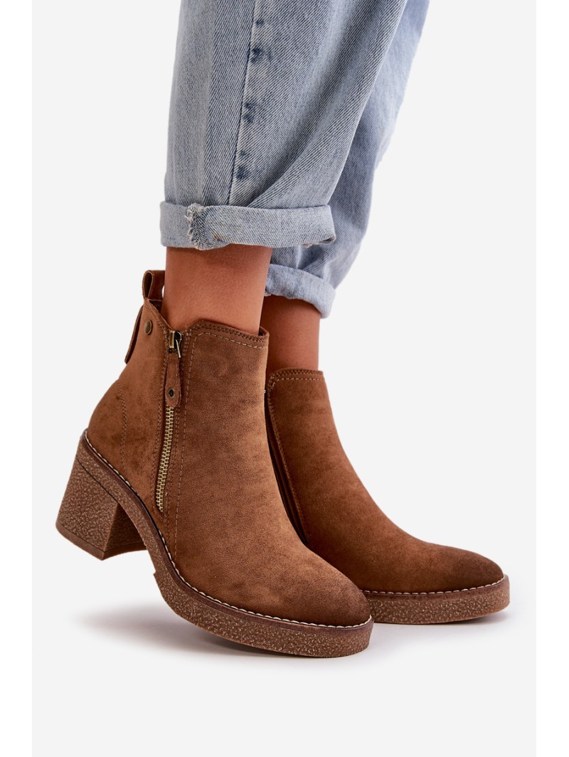 Lined Women's Ankle Boots with Block Heel in Brown Velarilla