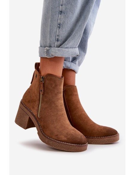 Lined Women's Ankle Boots with Block Heel in Brown Velarilla