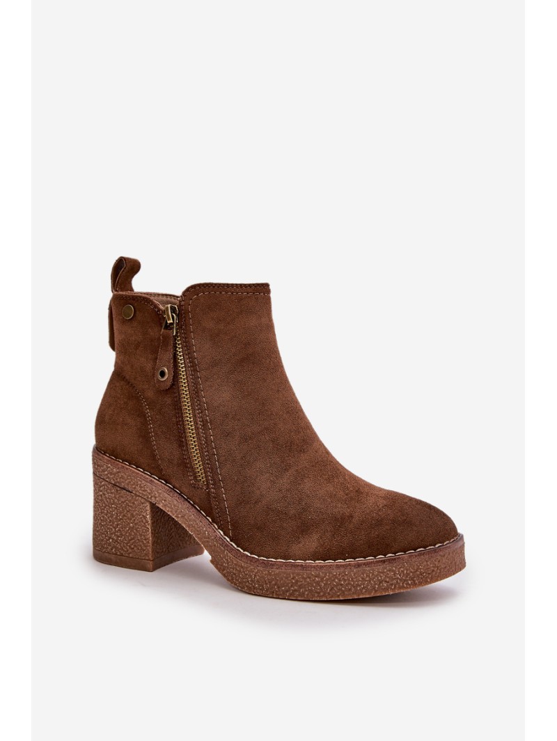 Lined Women's Boots with Block Heel in Faux Suede Dark Brown Velarilla